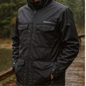 Eddie Bauer Mens Black Water Repel Travex Hiking Jacket zip out hood XLT